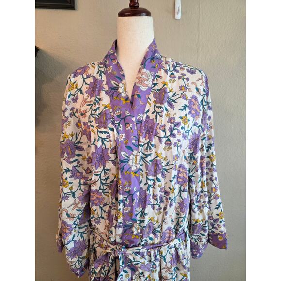 NWT World Market Purple Floral Robe One Size Pockets - Picture 3 of 6